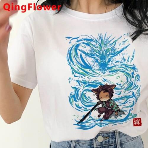Japanese Anime Demon Slayer T Shirt Women Ulzzang Harajuku Shirt 90s Cute Cartoon Graphic Kimetsu No Yaiba Kawaii T-shirt Female