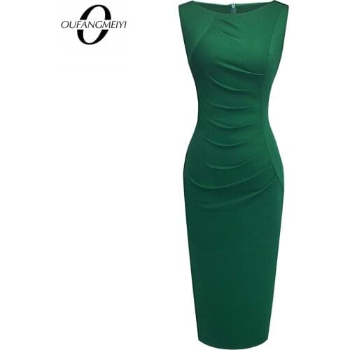 Summer Brief One Piece Elegant Wear to Work Classic Solid Color Business Slim Pencil Dress EB584