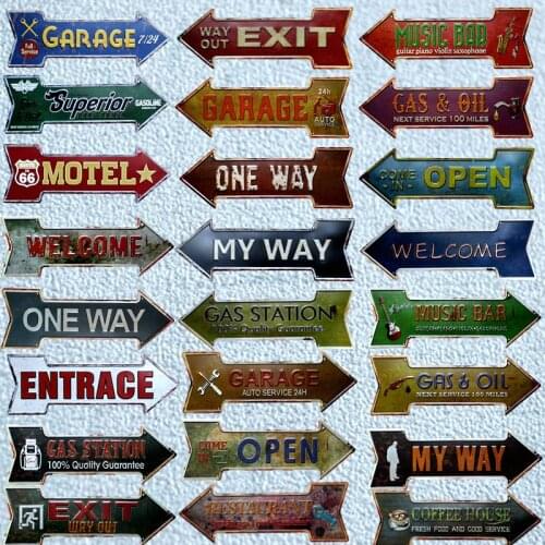 Welcome Exit Way Out Gas Oil Arrow Metal Irregular Tin Signs Advertising Board Wall Pub Home Art Decor 42X10CM U-14