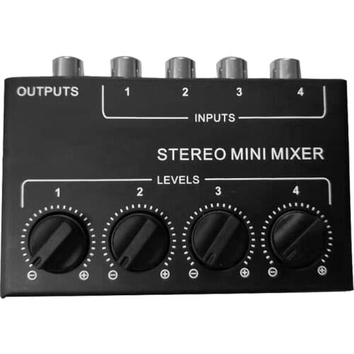 Mini Stereo Audio Mixer with 4-Channel RCA Inputs Separate Volume Controls High Quality Mixer Stereo Dispenser for Live Studio
