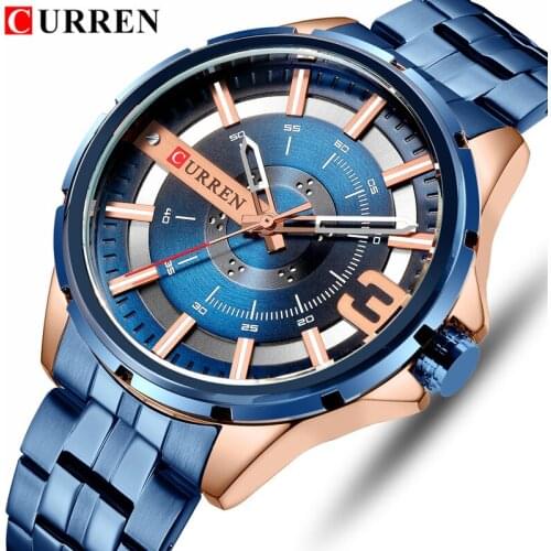 CURREN Mens Watches Top Brand Luxury Fashion Business Quartz Watch Men Rose Gold Blue Wrist Watch Male Stainless Steel Clock