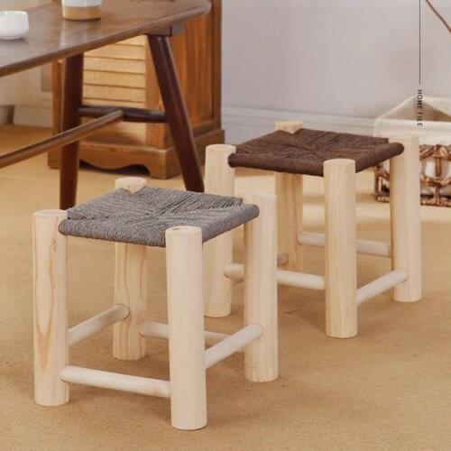 Мебель для дома Small Stool Solid Wood Household Sitting Room Stools Furniture Adult Chair Fashion Pure Hand-woven Nordic Chairs
