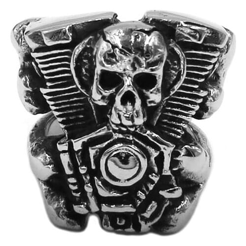 Punk Engine Skull Ring Stainless Steel Jewelry Classic Skull Motor Biker Mens Boys Ring Wholesale SWR0966A