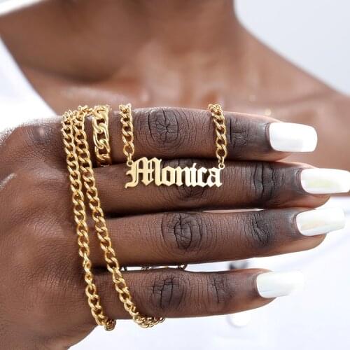 Personalized Old English Custom Name Necklaces For Women Men Gold Silver Color Stainless Steel Cuban Chain Goth Pendant Necklace