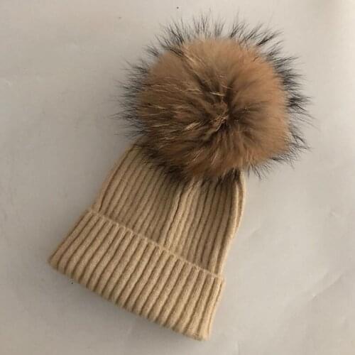 Casual New Winter Hat Real Fox Fur Mink Pompoms Hats For Women Children Spring Wool Warm Skullies Beanies Hats Caps For Women