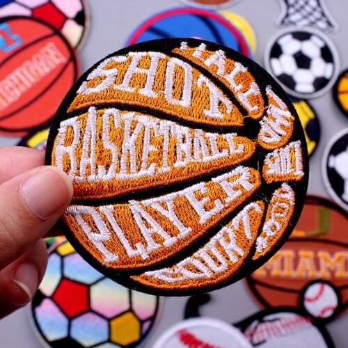 Pulaqi Cartoon Basketball Sports Patches Embroidery Iron On Patches For Clothing DIY Stripe Patch On Clothes For Kids Applique F