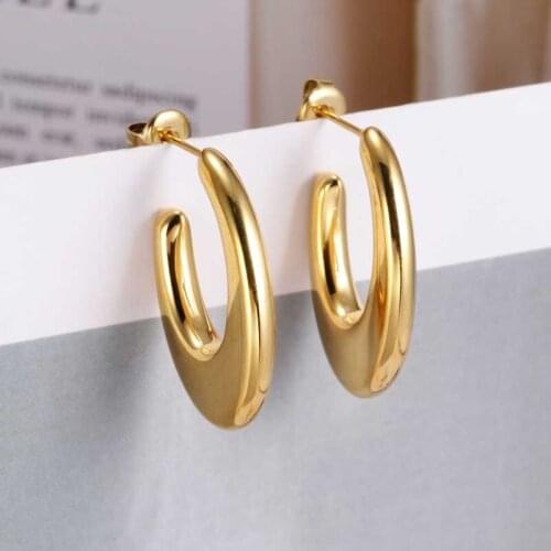 Oval gold open hoop earrings for women stainless steel light weight geometry hoop earrings minimalist fashion