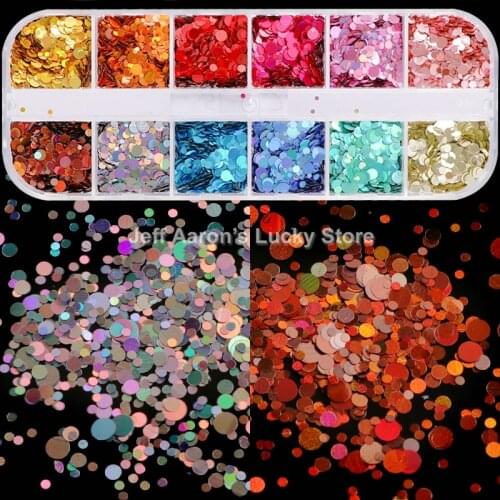 Mixed 12 color holographic glitter nail art decorations sequins powder fake nails accessoires manicure acrylic nail kit