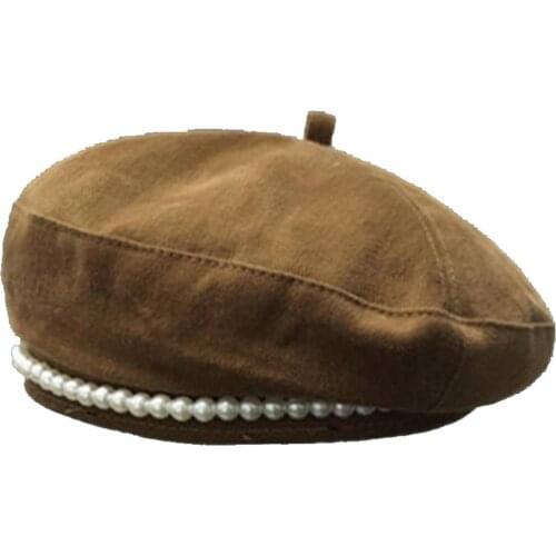 British Fashion Retro Faux Pearl Women Autumn Winter Outdoor Warm Beret Hat Cap