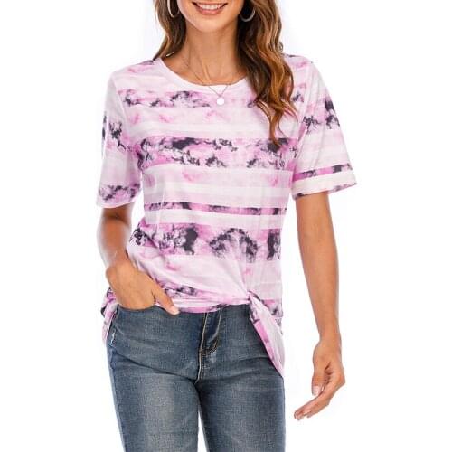 Tie-Dye Stripe Print Short Sleeve T Shirt Women Summer Fashion O-neck Loose Top Casual Plus Size Streetwear Tee Shirt Femme