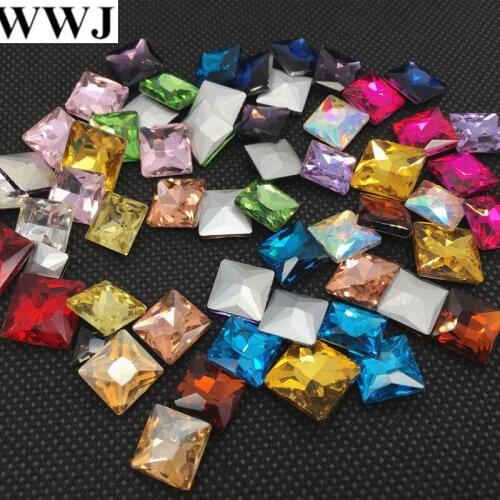 WWJ Multi Colors Glass Crystal Princess Square Fancy Stone 8mm,10mm,12mm,14mm Pointback no holes jewelry beads