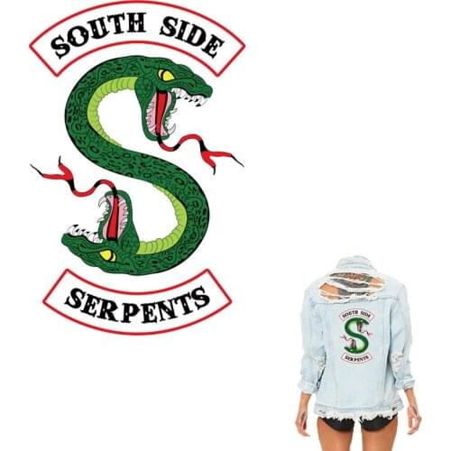 Green Snake Heat Transfer Sticker Riverdale South Side Serpents Iron On Patches For Clothing DIY Hoodies Jacket Applique Decor