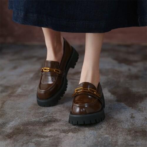 2021 Fashion British Style Women Shoes Genuine Leather Spring Thick-soled Pedal Shoes Female College Style Casual Lazy Ladies L