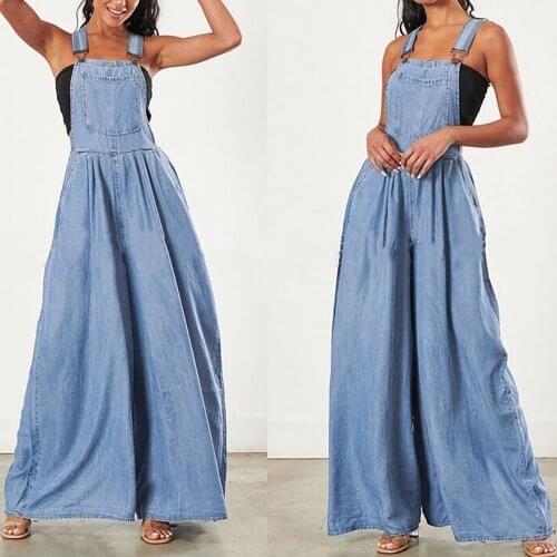 Summer Rompers Womens Denim Long Overalls For Women Wide Leg Loose Sleeveless Strap Jumpsuits High Street Wear