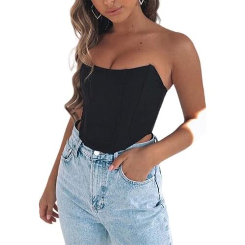 Women Sexy Off Shoulder Vertical Bar Webbing Boned Bustier Curve Corset Tight Slim Crop Top