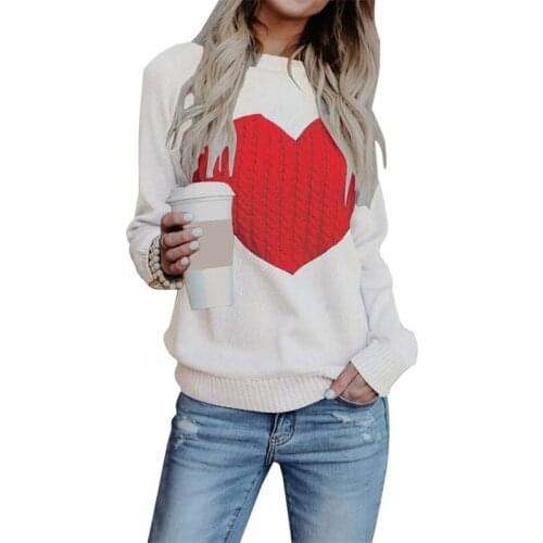 Knitted Sweater Women Autumn Winter New Gray Black White Round Neck Love Fashion Top2021 Europe America Plus Size Pullover N1102