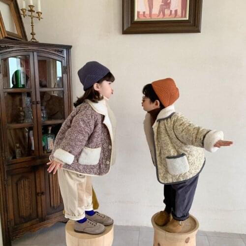 2021 winter childrens cotton clothes boys and girls' cotton jacket baby wool sweater short warm top toddler girl clothes