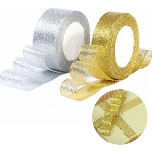 Gold/Silver Glitter Satin Ribbon Satin Organza Ribbon DIY Handicraft Bow Christmas Gift Cake Gift Decoration Supplies