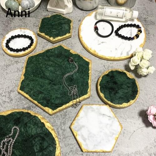Gold Inlay Natural Marble Tray Decorative European Creativity Green Golden Border Plate Dressing Table Jewelry Cosmetic Trays