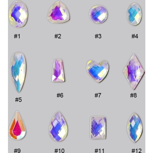 10pcs/pack Acrylic Nail Rhinestones Laser HOLO Diamond 12 Colors Crystal Flat Back Shiny Stones For Nails Art Charms H83