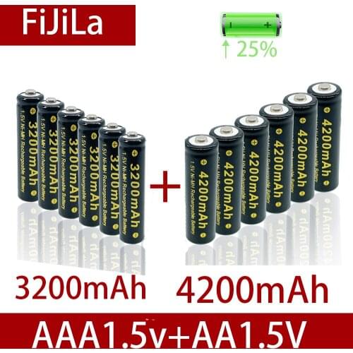 2021 AA + AAA 100% New 1.5V AA AAA Alkaline Rechargeable Battery 32000-4200mAh Torch Watch Toys MP3 Player Replace Ni-MH Battery