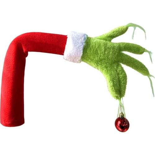 2022 New Year Christmas Tree Decorations Furry Lovely Green Grinch Elf Arm Ornament Holder Home Party Decor Accessories