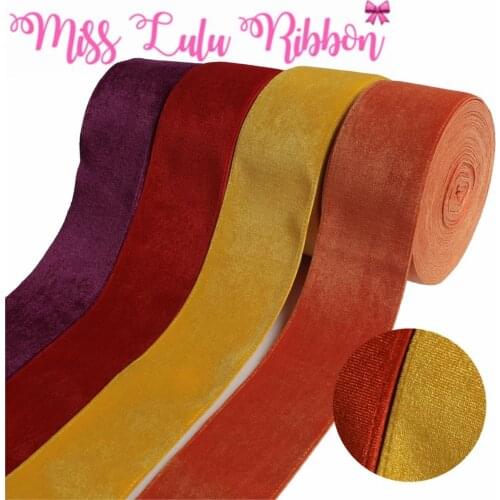3"75mm Solid Korea Velvet Ribbon Autumn Winter DIY Hair Band 20yards/roll Cloth Sewing Material Yellow Red Bowknots Decor