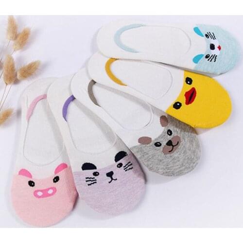 5 Pairs Summer Women Cute Cartoon Animal Pattern Ankle Socks Female Fashion Invisible Low Socks Ladies Boat Socks Meias E0016-2