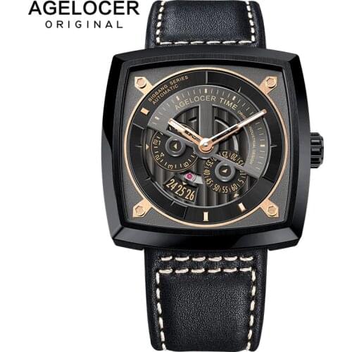 Agelocer Swiss Mens Sport Watches Automatic Skeleton Watch Steel Waterproof Mechanical Watch with Gift Box reloj hombre 5603J3