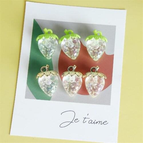 4 Pieces Jewelry Accessories DIY Handmade Materials Resin Necklace Bracelet Earrings Accessories Strawberry Pendant