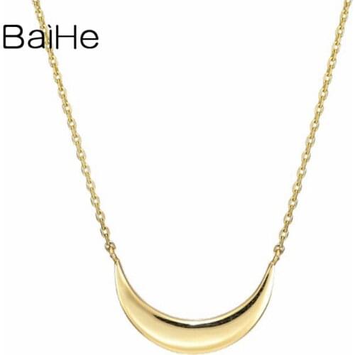 BAIHE Solid 18K Yellow Gold Certified Cute/Romantic Engagement & Wedding Bad Trendy Fine Jewelry Gift Yellow Gold Necklaces