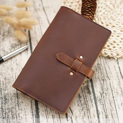 Handmade Genuine Leather A6 Multifunction Spiral Notebook Cowhide Diary Loose Leaf Diy Ring Binder Replaceable Inserts 6 holes