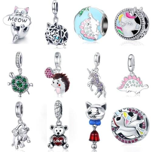 Cow dog turtle panda owl dinosaur hedgehog unicorn 925 Sterling Silver Animal charms Beads for Original Pandora Charm Bracelet