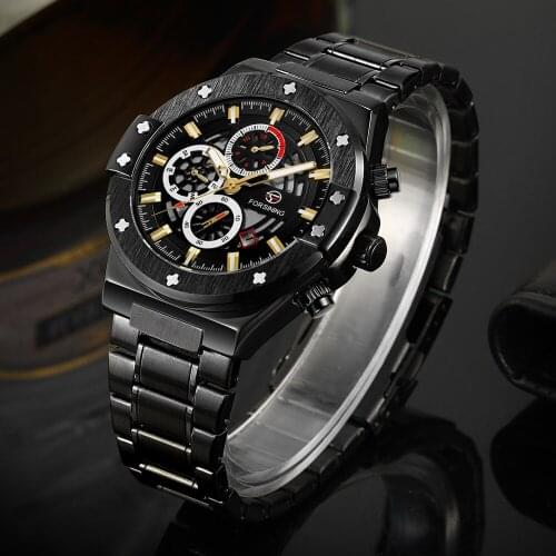 FORSINING Luxury Brand New Fashion Casual Stainless Steel Sport Watches Men Automatic Mechanical Tourbillon Luminous Wristwatch