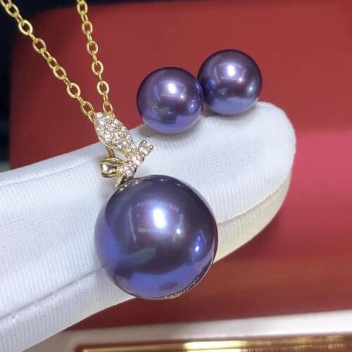 D316 Fine Jewelry 18K Gold Natural 7-13mm Fresh Water Purple Pearl Females Jewelry Sets for Women FIne Jewelry Sets