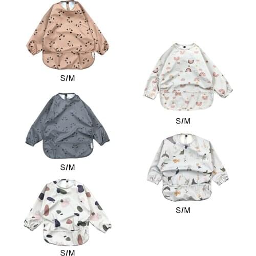 Baby Bibs Toddler Long Sleeve Waterproof Art Smock Feeding Bib Apron Pocket for Infant Boys Girls Drooling Cloth