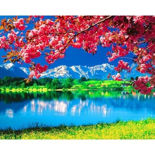 DIY Diamond embroidery landscape Diamond mosaic Handmade 5D Full Round Diamond Painting Cross Stitch kits lake tree picture
