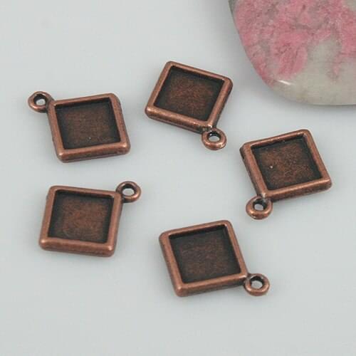 20Pcs antiqued copper tone 2sided square frame charms H0035