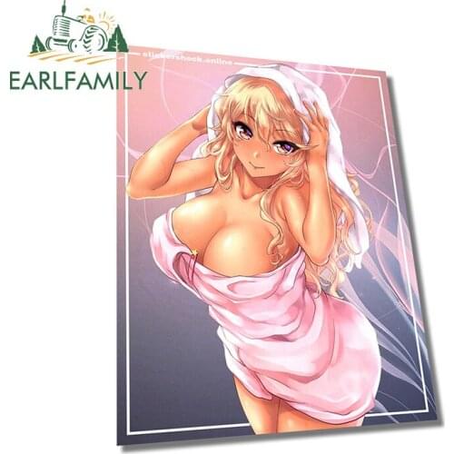 EARLFAMILY 13cm x 10.4cm Vinyl Car Stickers For After Shower Girl Anime Decal Waterproof Scratch-Proof Creative Car Styling