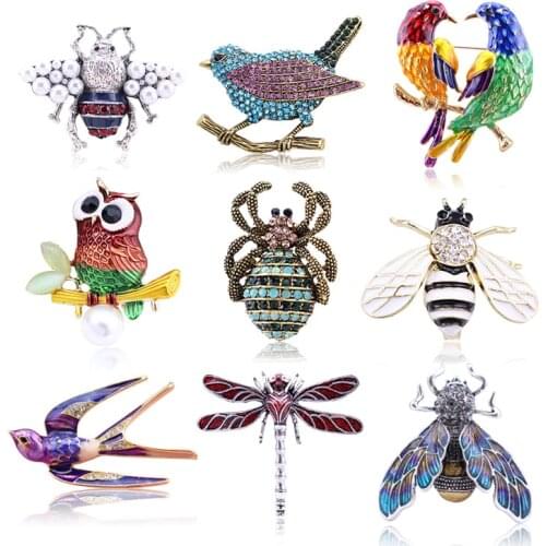 Graceful Multicolors Animal Pin Brooch For Female & Male Enchantment Costume Jewelry Bee Bird Dragonfly Owl Broches, BH8351