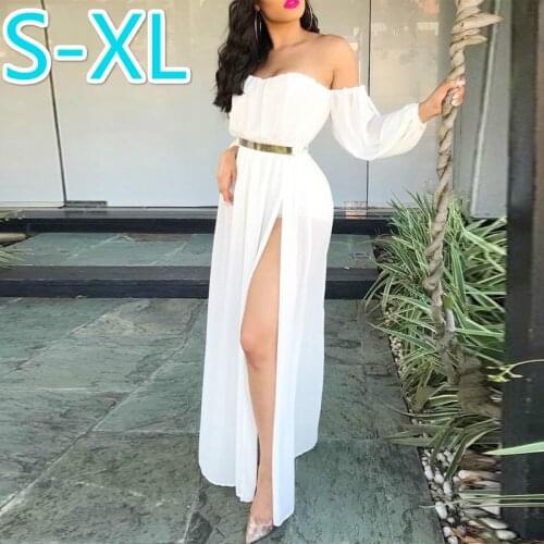 European And American-Style New Style Womens off-Shoulder Long Sleeve Sexy Solid Color Horizontal Neck around-Style Long H