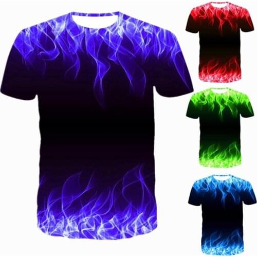 High quality fashion sales Mens New Summer T-shirt With Round Neck Short Sleeve Blue green red purple Flame 3D Printed Top