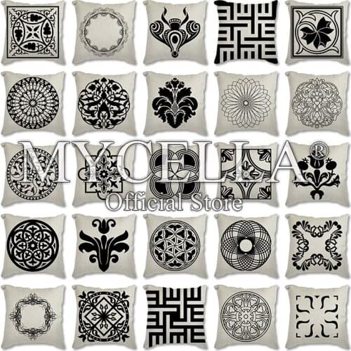 Geometric Cushion Cover Black and White Polyester Throw Pillow Case Striped Dotted Grid Triangular Geometric Art Cushion Cover