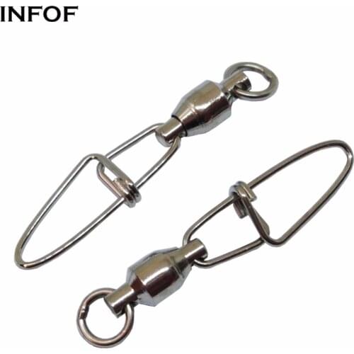 INFOF 50 pieces/lot Ball Bearing Swivel with Insurance Snap Bass Fishing Connector pesca Carp Fishing Tackle Ice Fishing Tool