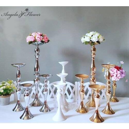 Artificial Flower Stand Candle Holders Metal Candlestic Vase Table Centerpiece Flower Road Lead Wedding Decor Gold White Silver