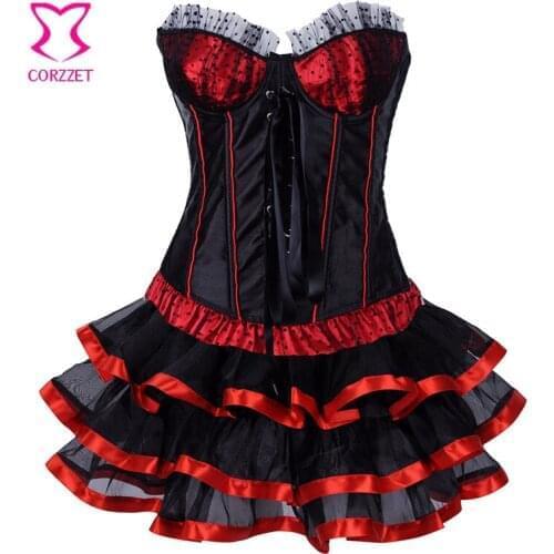 Corzzet Lolita With Mesh Gothic Corset Dress Waist slimming Push Up Corsets and Bustiers Burlesque Sexy Lingerie Tutu Skirt