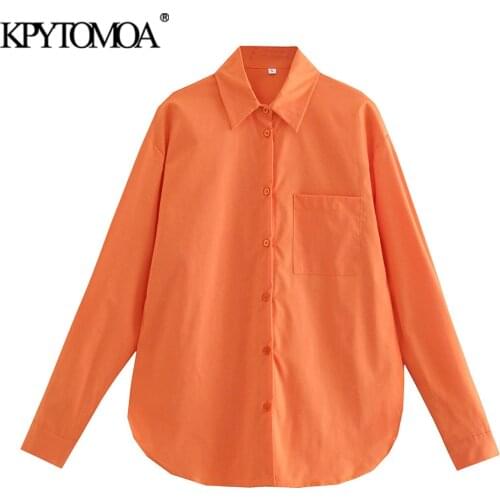 KPYTOMOA Women 2021 Fashion With Pockets Loose Blouses Vintage Long Sleeve Button-up Female Shirts Blusas Chic Tops