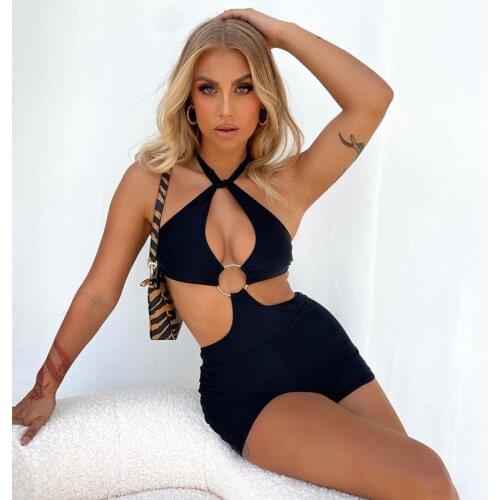 Criss Cross Neck Tie Up Mini Dresses Women Halter Rucked Hollow Out Night Club Party Dress Spring Skinny Bodycon Vestidos