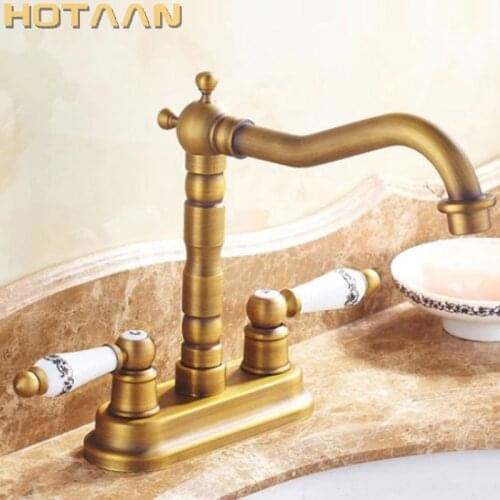 Hot selling,Free shipping Antique Brass basin faucet, dual hole bathroom faucet ,basin mixer , basin sink tap,torneira YT-5020
