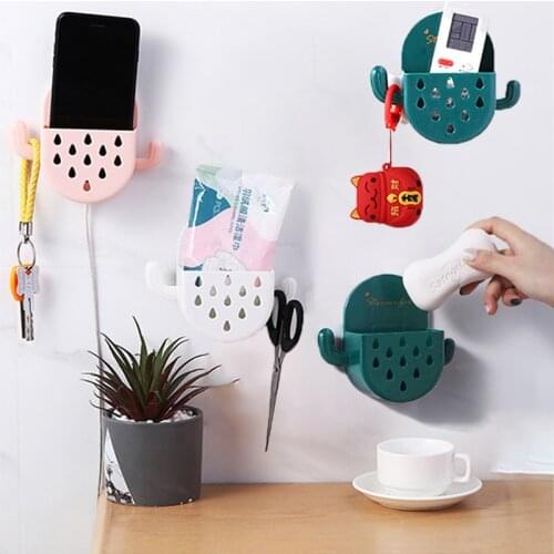 Multifunctional Drain Soap Storage Box Free Perforation Phone Holder With Charging Hole Bathroom Small Object Storage Box Hooks